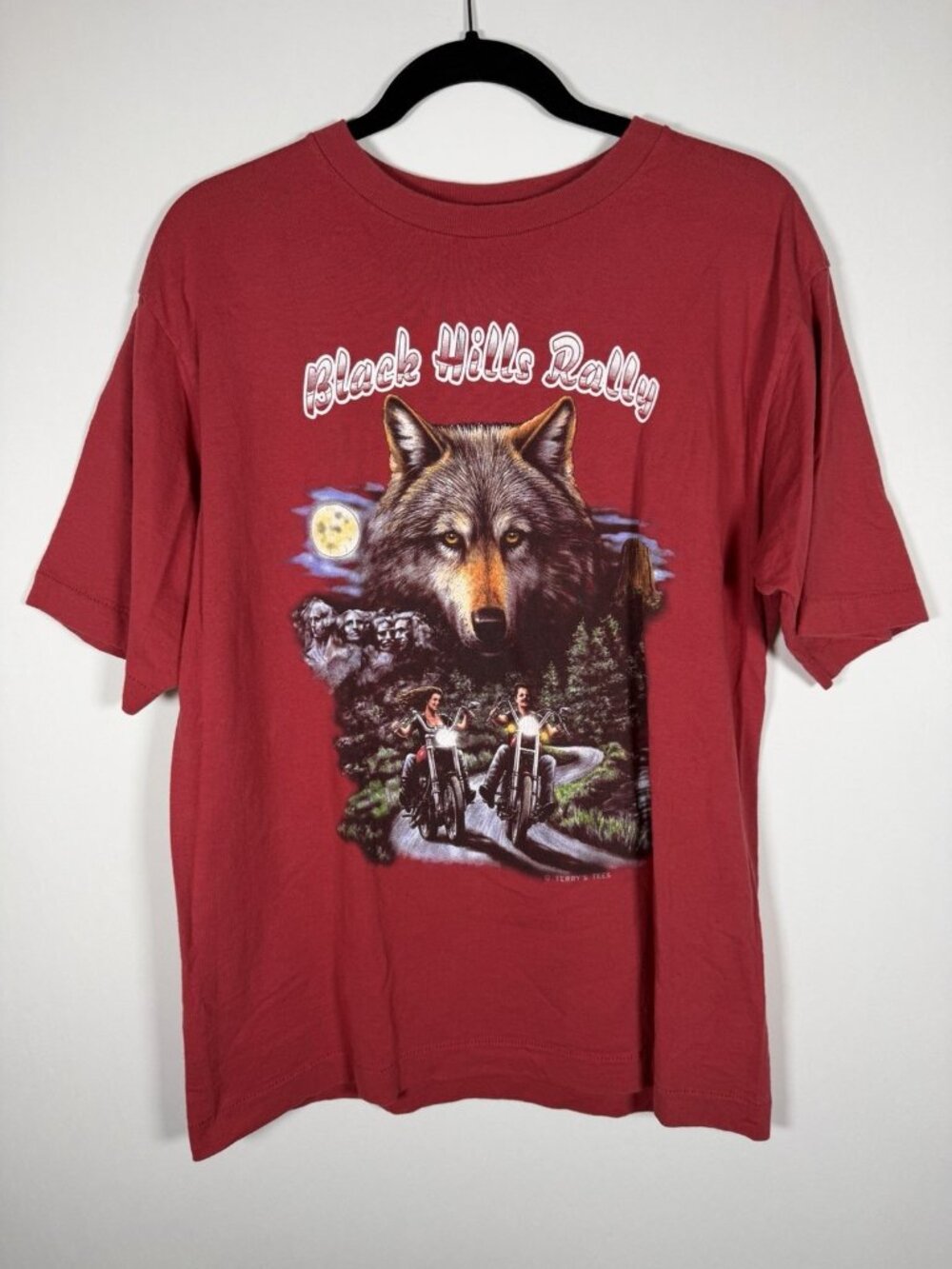 Vintage Y2K Softee red Black Hills South Dakota Sturgis bikercore wolf tshirt XL